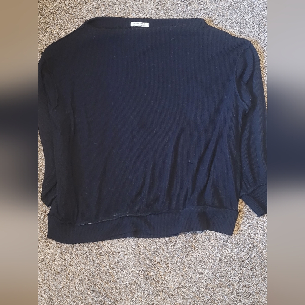 We The Free Free People  Black Ribbed Knit Top